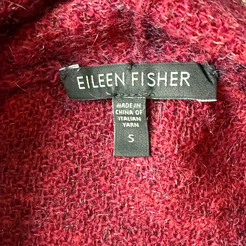 Eileen Fisher Cranberry Red Lightweight Wool/Mohair Open Cardigan Size Small - Picture 3 of 10